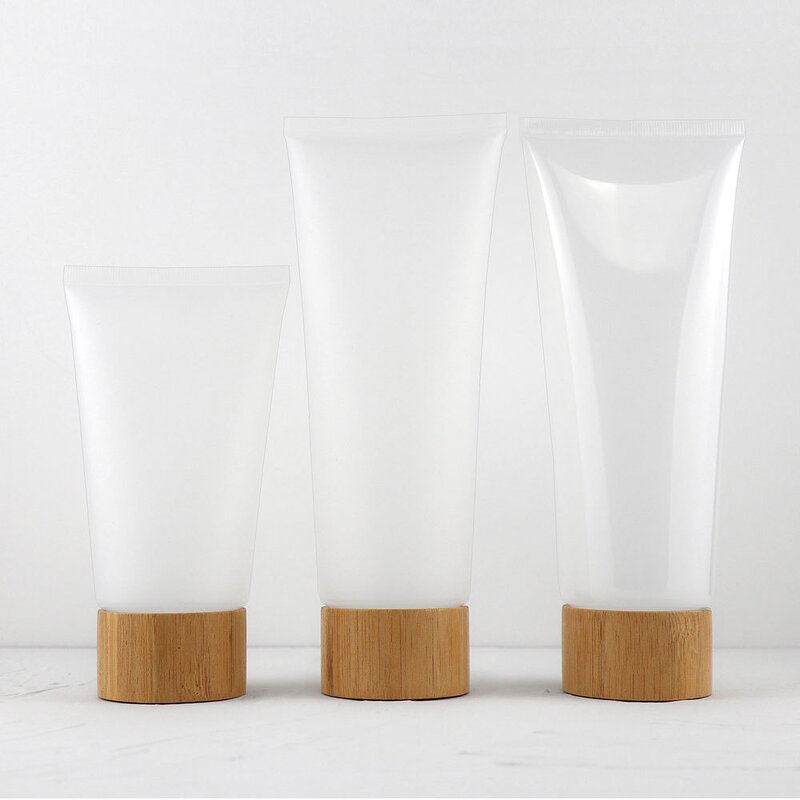 Sunscreen Tube Manufacturer - Empty Cosmetic Soft White PE Plastic with Bamboo Cover 15g-250g Options for Face Masks