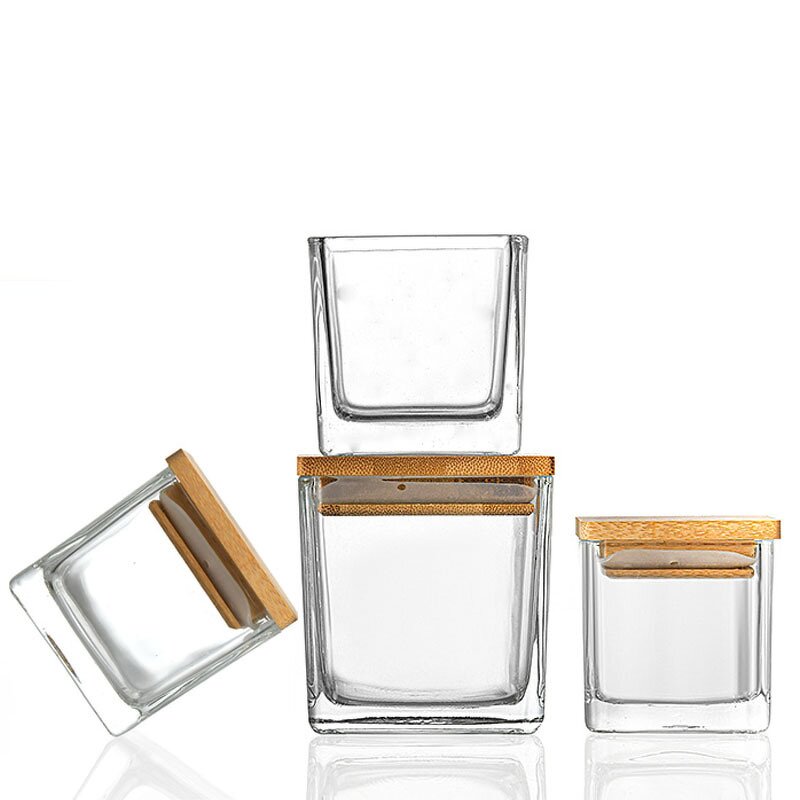 Glass Candle Jar Manufacturer - Transparent Square with Screen Printing Romantic Table Decoration Hydroponic Empty with