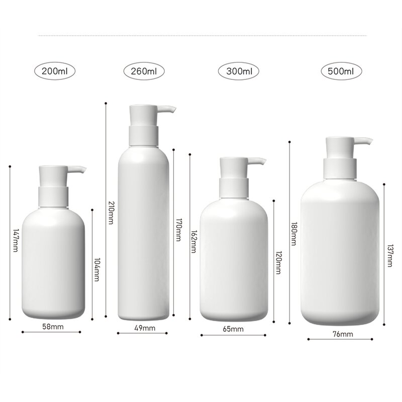 Wash Bottle Manufacturer - Stock 200ml 260ml 300ml 400ml 500ml HDPE Plush White Press Round Shoulder Dispenser Shampoo