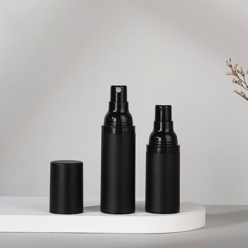 Airless Pump Bottles Manufacturer - In Stock High Quality Black Circle Matte Plastic 15ml 50ml for Lotion & Shampoo 30ml