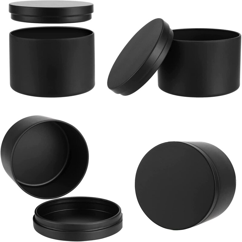 Candle Tins Manufacturer - Wholesale 4oz 8oz Seamless Matte Black Empty Metal Tinplate Packing with Lid Candle Jar Tin