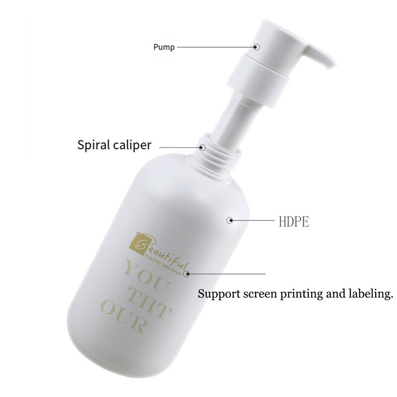 Wash Bottle Manufacturer - Stock 200ml 260ml 300ml 400ml 500ml HDPE Plush White Press Round Shoulder Dispenser Shampoo