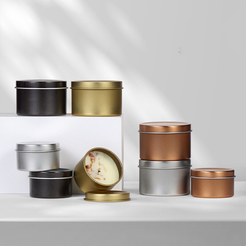 Candle Tins Manufacturer - Wholesale 2oz 4oz 8oz Gold Black Silver Luxury Round Deep Tinplate Metal with Lid Popular Gift