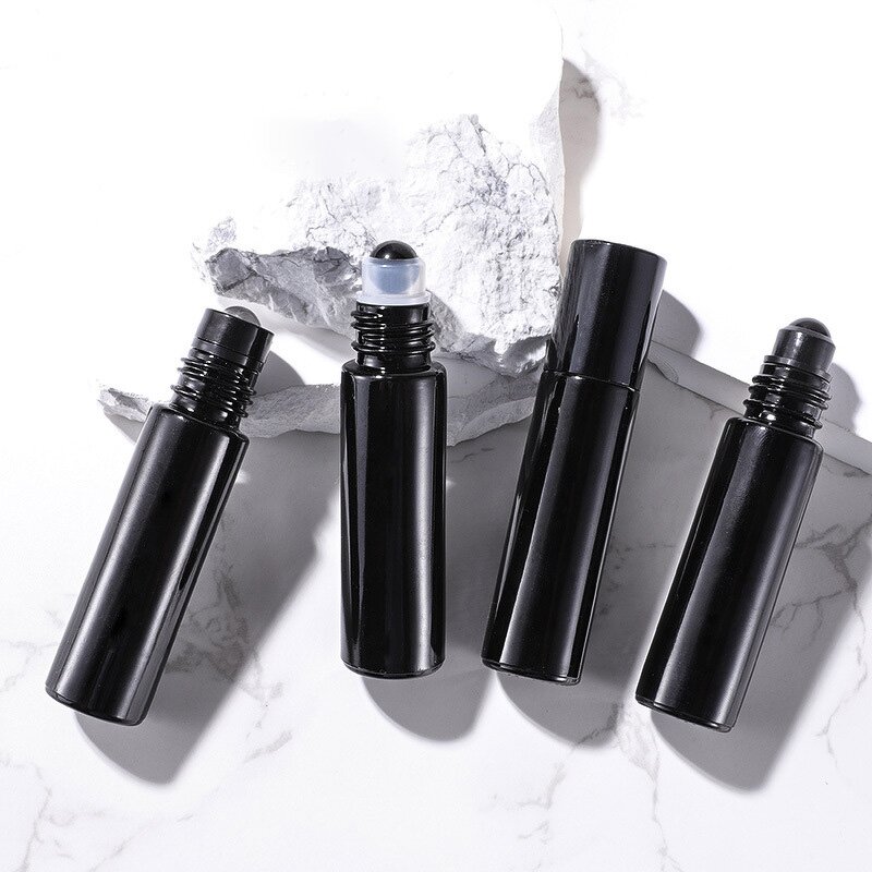 Glass Perfume Bottle Manufacturer - Stock 10ml Matte Black Crystal Roller Ball Small Living Round Cover Essential Oil Roll