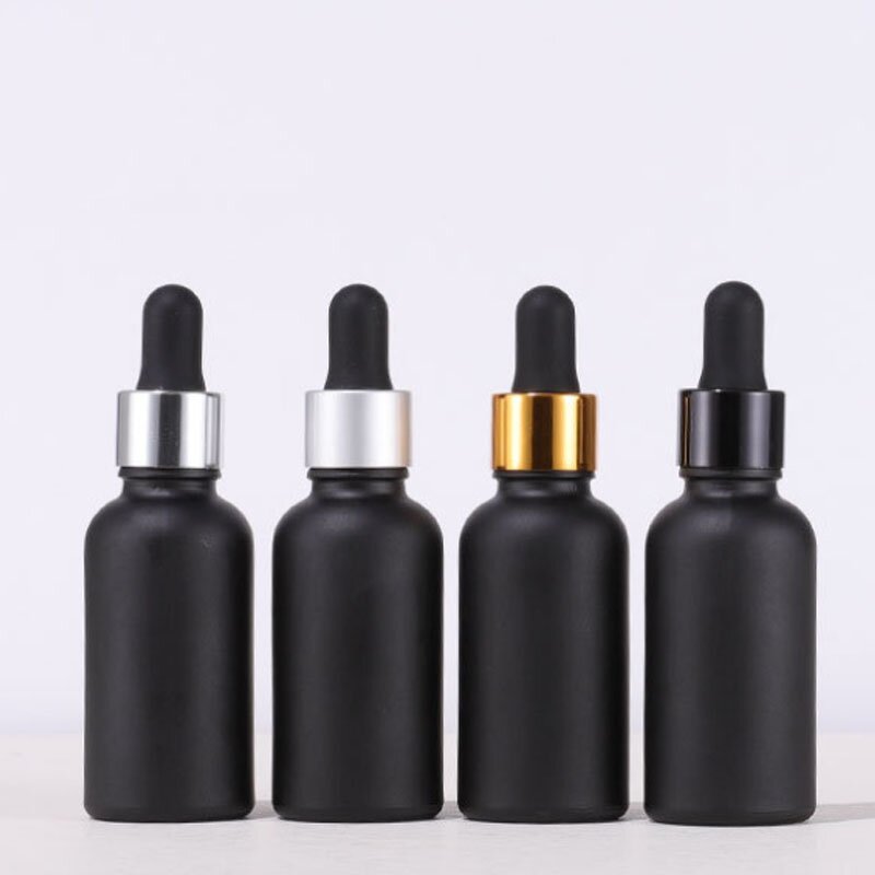 Glass Dropper Bottle Manufacturer - Warehouse Matte Black 5ml to 100ml Round Flat Sizes for Face Cream Essential Oil 1oz