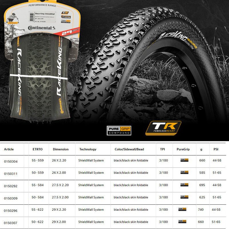 Mountain Bicycle Tire Manufacturer - Continental Folding Race KING TR 50/55-559 50/55- 584 50/55-622 26/27.5/29 Inch