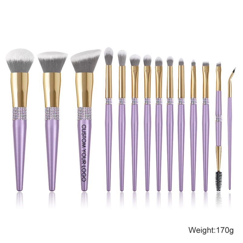 Makeup Brush Set Manufacturer - Custom Logo 12pcs Pink Rhinestone