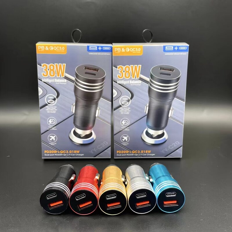 Car Charger - Manufacturer Aluminium Alloy 5V 2.4A 12W Dual Ports Type C USB C A&C