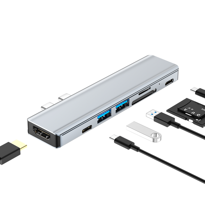 USB-C Hub - Manufacturer 7-in-1 Aluminum with PD 4K HDTV TF SD Reader