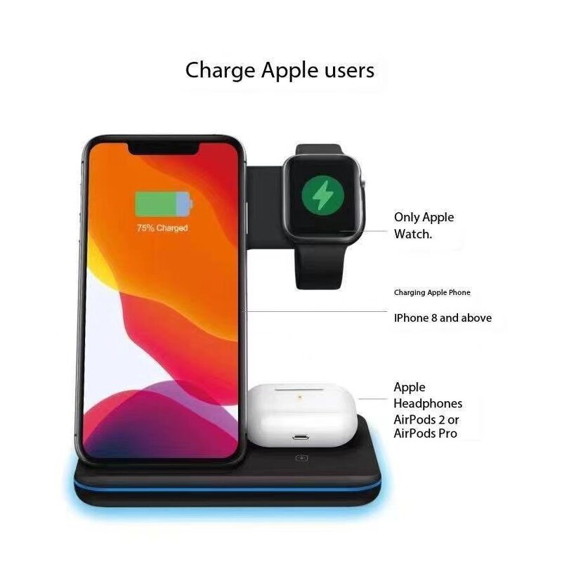 Wireless Charger - Manufacturer 3-in-1 15W Quick Fast Charging Stand Dock