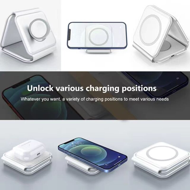 Wireless Charger - Manufacturer GRAFENT Portable Travel 3-in-1 15w Folded Double Phone