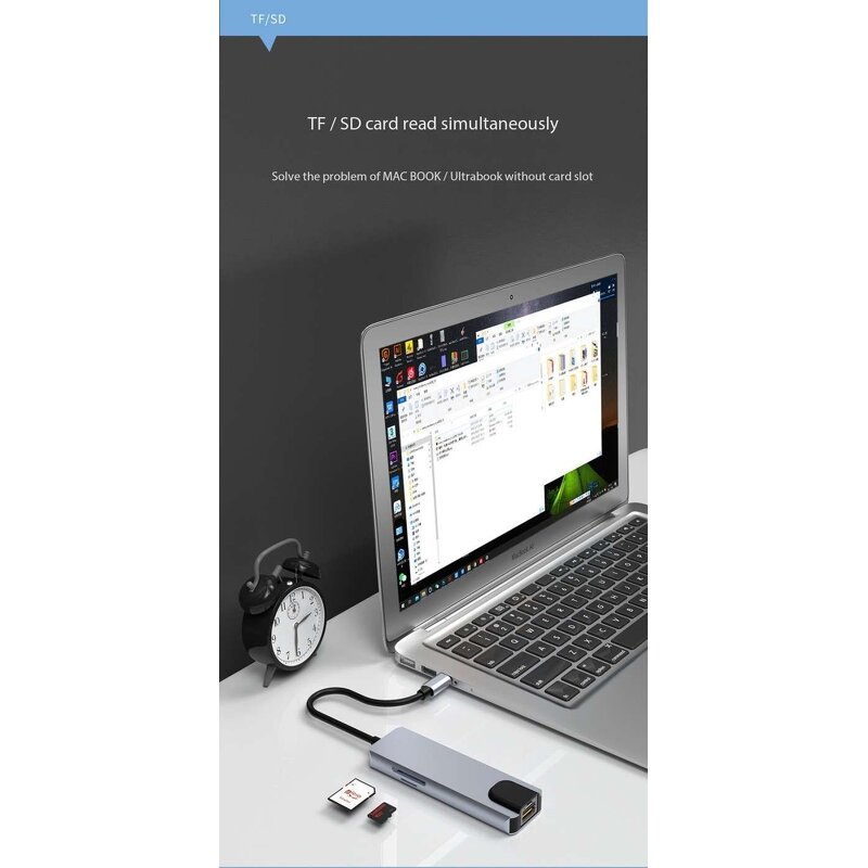 USB-C Hub - Manufacturer 6-in-1 Multiport USB 3.1 with Ethernet 4K30 HDTV PD 100W