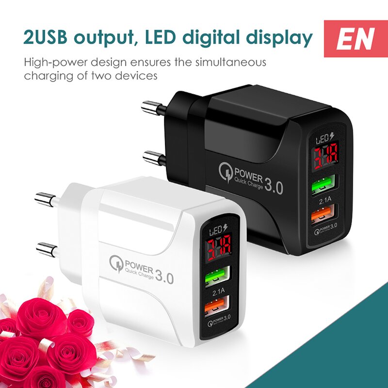 Wall Charger - Manufacturer US/EU/UK Plug Dual Ports Led Digital Display 5v 3.1A