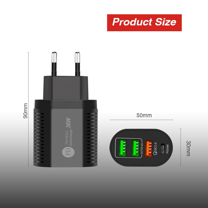 Wall Charger - Manufacturer 4Ports 3usb PD Charge Travel Super Fast Charging