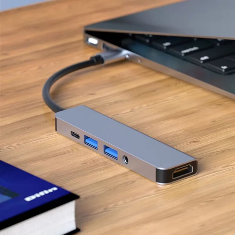Type-C Hub - Manufacturer 5-in-1 Aluminium Alloy USB 3.0 4K HDTV 3.5mm Audio