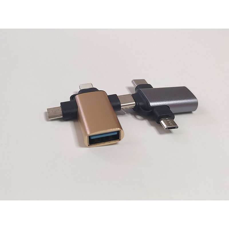 OTG Adapter - Manufacturer Metal 3-in-1 Micro USB Type C 8Pin to USB 3.0 Female