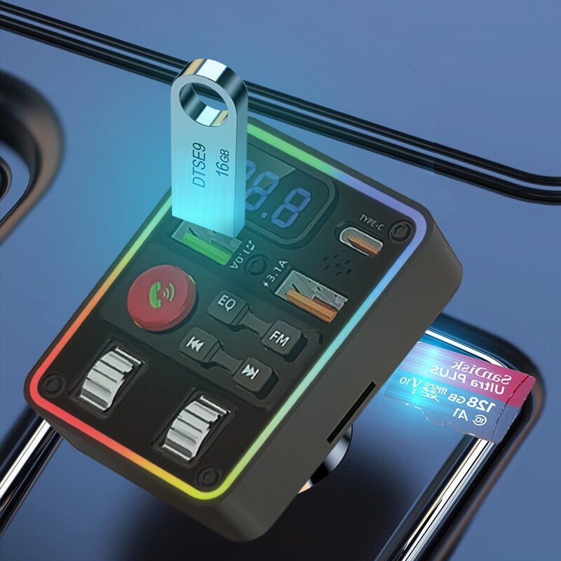 FM Transmitter - Manufacturer Q52 BT 5.3 MP3 Car Charger 15W Type-C Port TF Card