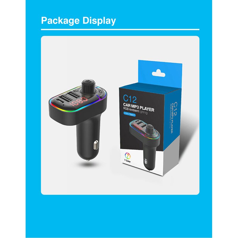 FM Transmitter - Manufacturer BT 5.0 3 Ports PD Type-C USB 3.1A Fast Charging