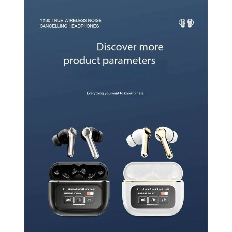 Earbuds - Manufacturer YX30 Wireless BT5.2 Big Battery LED Touch Screen Noise Cancelling