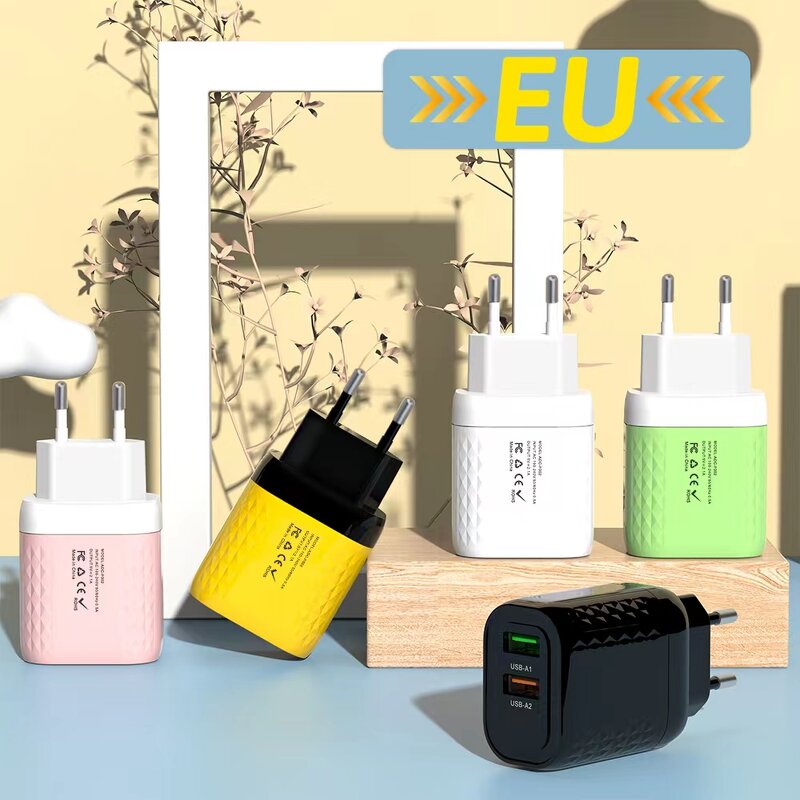 Wall Charger - Manufacturer Dual Ports 2 USB US EU UK 12W 5V 2.4A Travel