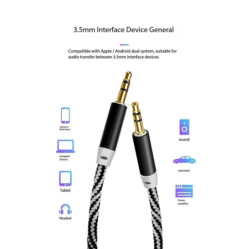 AUX Cable - Manufacturer 1m/2m/3m 3.5mm to 3.5mm Male to Male Stereo