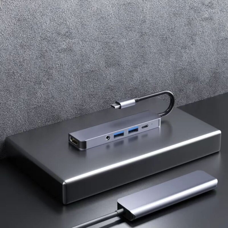 Type-C Hub - Manufacturer 5-in-1 Aluminium Alloy USB 3.0 4K HDTV 3.5mm Audio