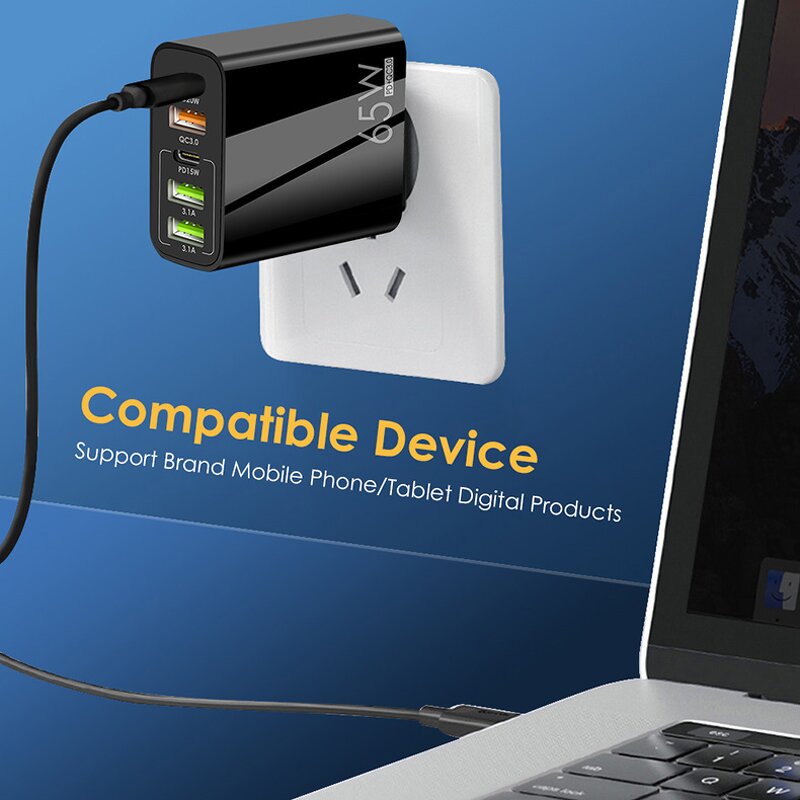 Wall Charger - Manufacturer 5 Port USB C Fast Charging PD QC3.0 for iPhone/Samsung