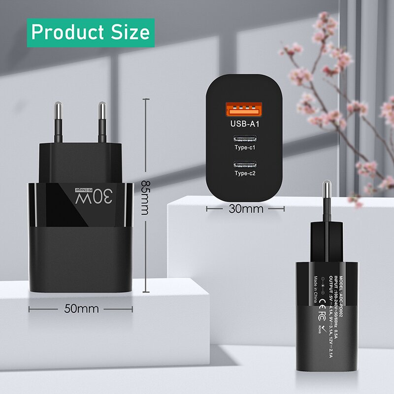 Wall Charger - Manufacturer 3 Port 30W Quick Charger QC3.0 PD 2USB 1Type C