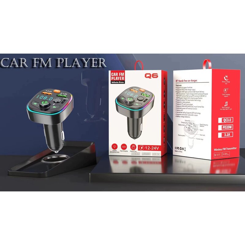 Car Charger - Manufacturer Q6 BT5.3 FM Transmitter MP3 Dual USB Type C 15W