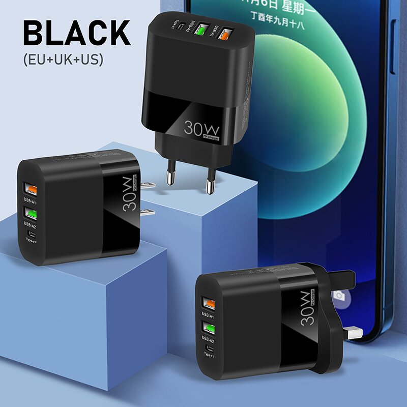 Wall Charger - Manufacturer 3 Port 30W Quick Charger QC3.0 PD 2USB 1Type C