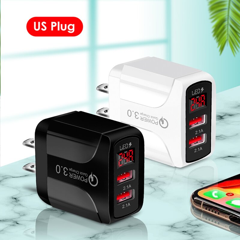 Wall Charger - Manufacturer US/EU/UK Plug Dual Ports Led Digital Display 5v 3.1A