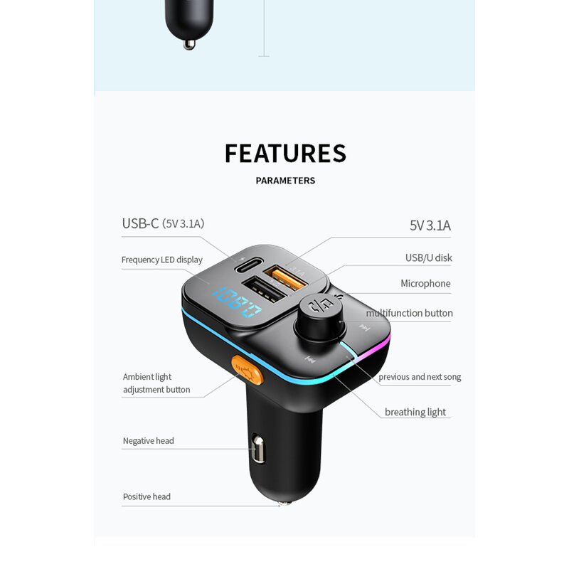 FM Transmitter - Manufacturer C24 Stereo Bass Type C MP3 Player Fast Charging