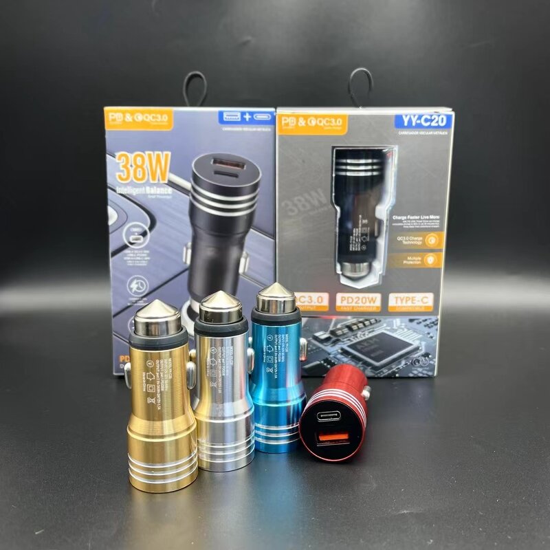 Car Charger - Manufacturer Aluminium Alloy 5V 2.4A 12W Dual Ports Type C USB C A&C