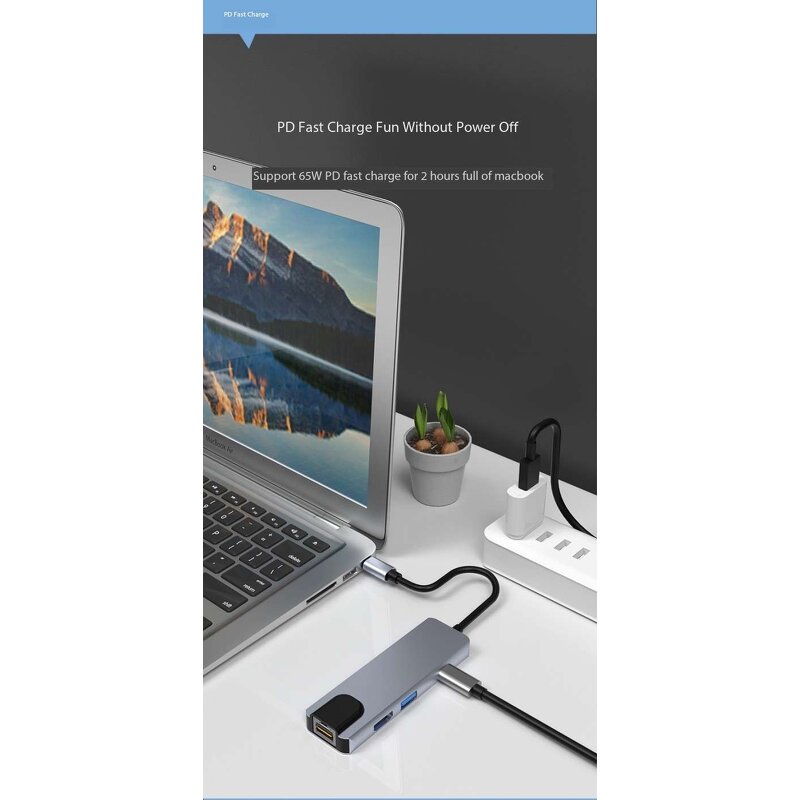 USB-C Hub - Manufacturer 6-in-1 Multiport USB 3.1 with Ethernet 4K30 HDTV PD 100W