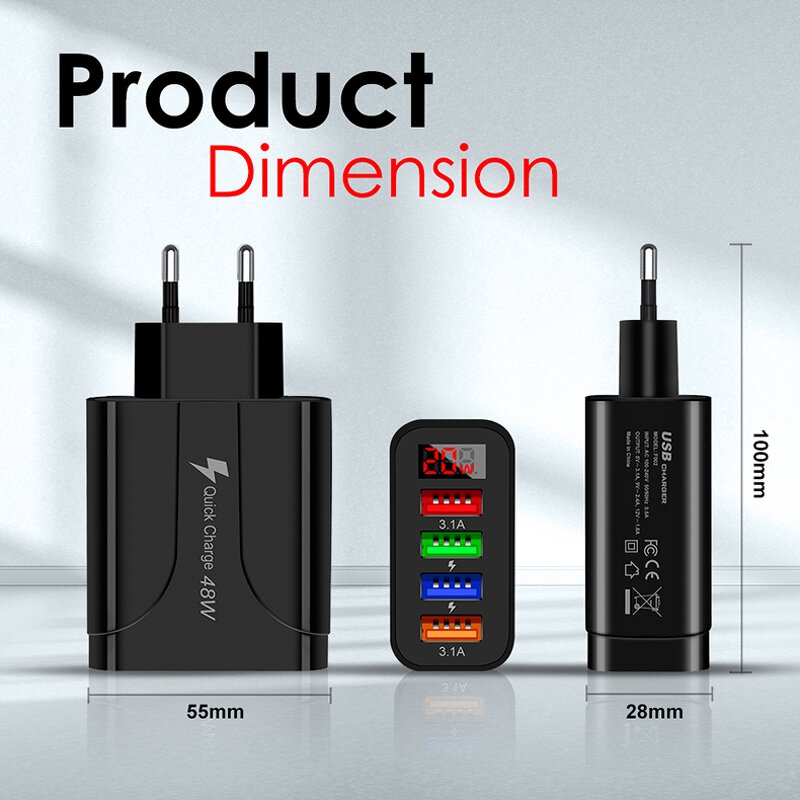Wall Charger - Manufacturer 4 Ports USB LED Power Digital Display 5V 3.1A