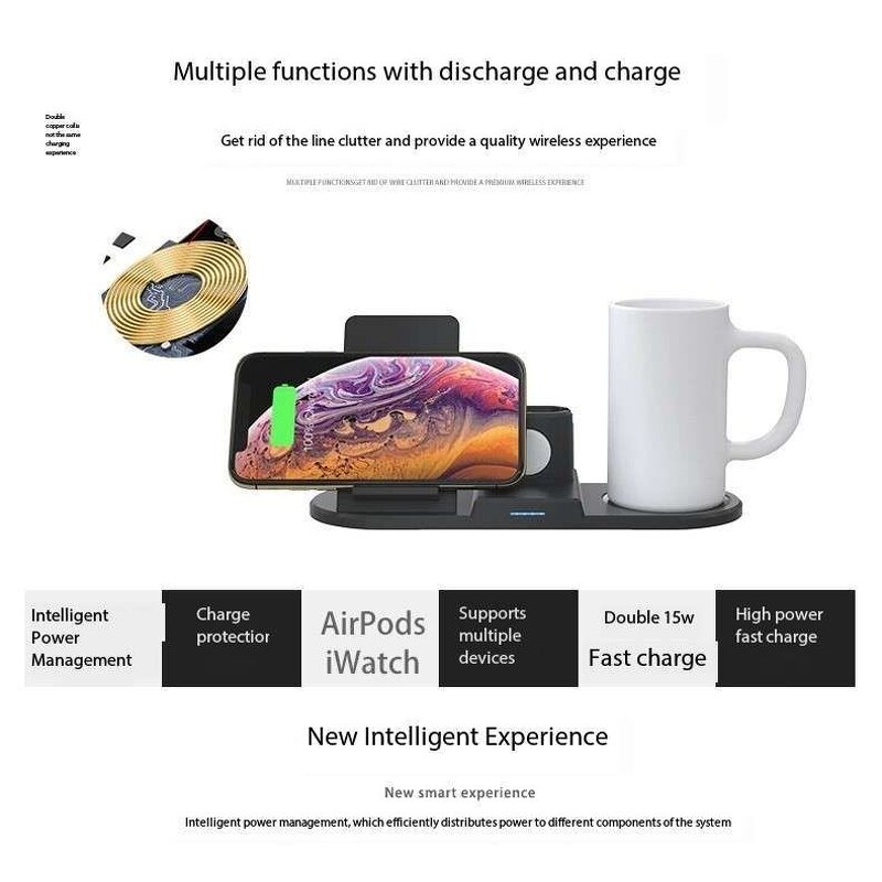 Wireless Charger - Manufacturer 5-in-1 15W Fast Charging ABS Thermos Cup for Phone Watch