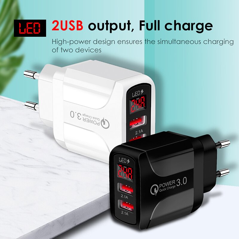 Wall Charger - Manufacturer US/EU/UK Plug Dual Ports Led Digital Display 5v 3.1A