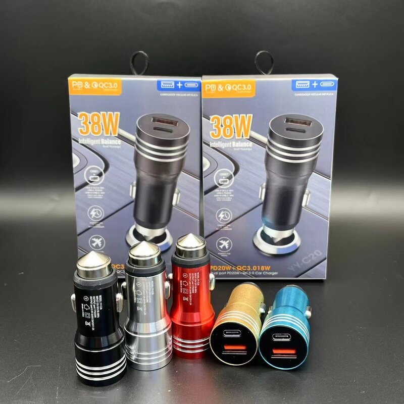 Car Charger - Manufacturer Aluminium Alloy 5V 2.4A 12W Dual Ports Type C USB C A&C