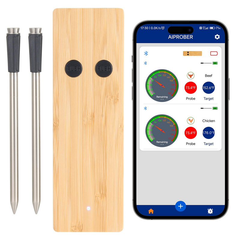 BBQ Thermometer Manufacturer - JX268 Smart Home Probe with for Bluetooth & WiFi Connectivity High Temperature Resistance Wooden Shell OLED Display