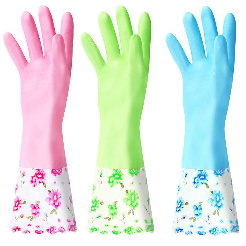 Household Gloves Manufacturer - Winter Plush Lengthened Thickened PVC Sleeves Non-slip for Laundry Dishwashing