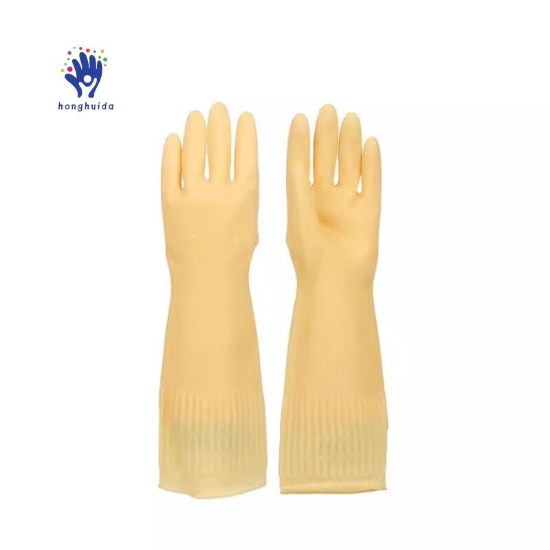 Household Gloves Manufacturer - 38cm Pure Rubber Latex for Dishwashing Kitchen Hygiene Cleaning