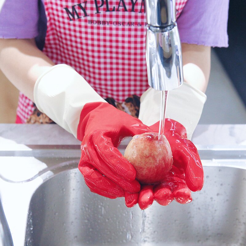 Household Gloves Manufacturer - Colour Blocking Latex Korean Waterproof Reusable Comfortable Lightweight Dishwashing