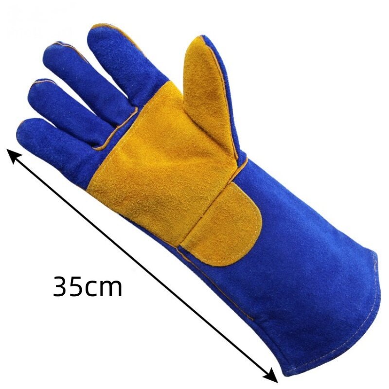 Welding Gloves Manufacturer - 40cm Cowhide Medium Thickness Durable Fireproof Thermal Insulation Sapphire Blue