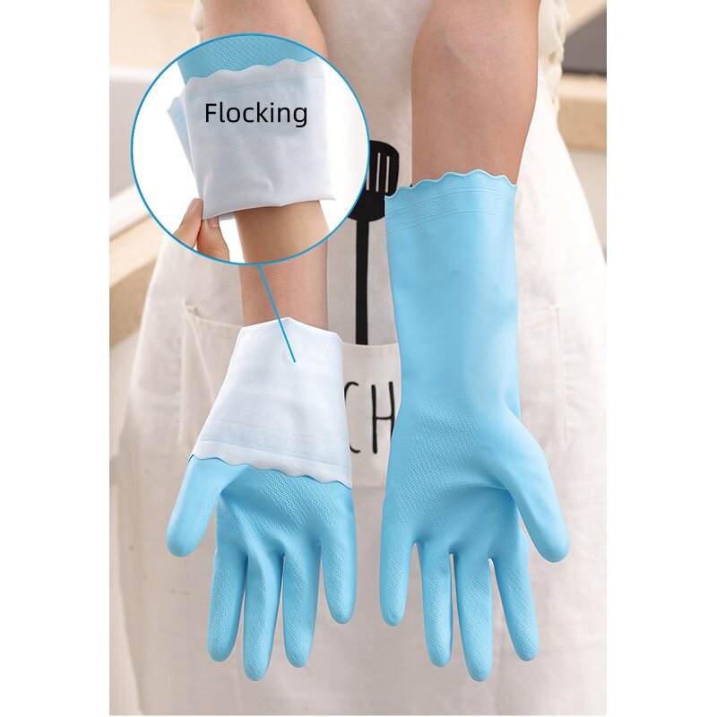 PVC Flocking Gloves Manufacturer - Medium Thickness Thickened Winter Waterproof Anti-skid Custom Color Laundry Dishwashing