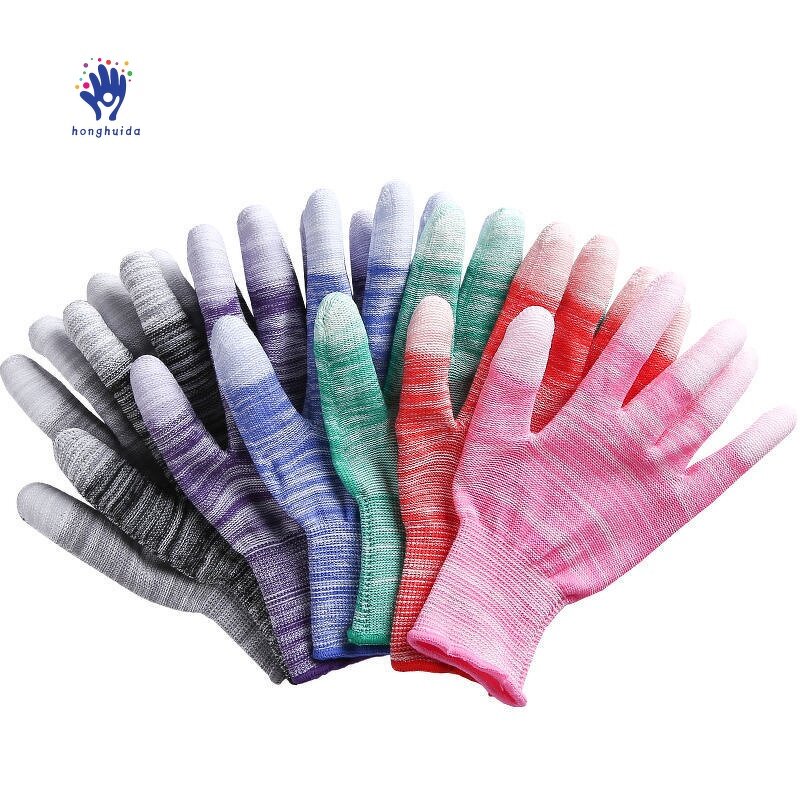 Labor Protection Gloves Manufacturer - PU Coated Finger Dust-free Anti-static Stripe Print Pastoral