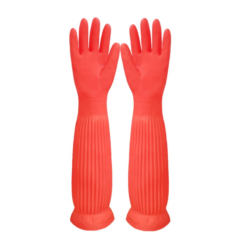 Kitchen Gloves Manufacturer - 55cm Red Latex Medium Thickness Anti-slip Waterproof Dishwashing All Seasons