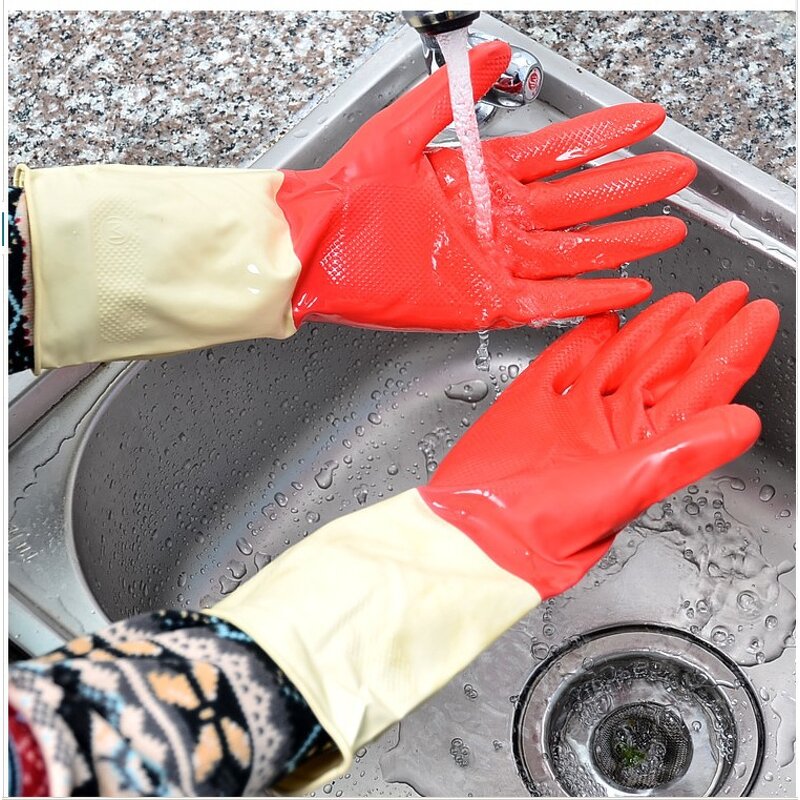 Household Gloves Manufacturer - Colour Blocking Latex Korean Waterproof Reusable Comfortable Lightweight Dishwashing