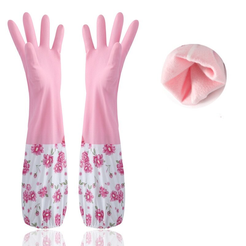 Household Gloves Manufacturer - Winter Plush Lengthened Thickened PVC Sleeves Non-slip for Laundry Dishwashing