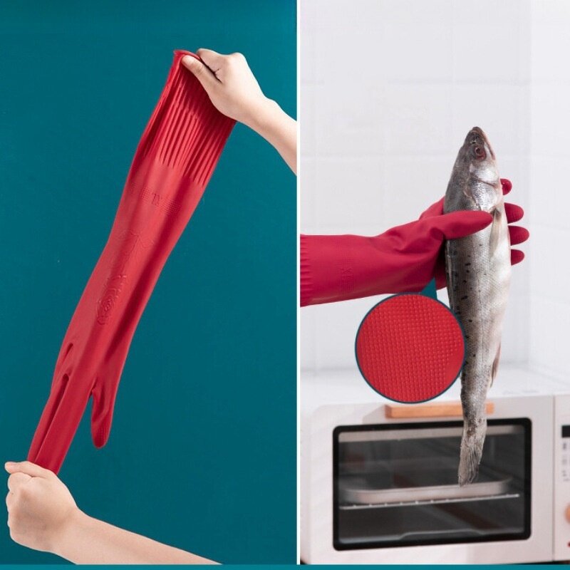 Household Gloves Manufacturer - 38cm Anti-slip Waterproof Anti-scratch Sanitary Lined Rubber Latex All Seasons