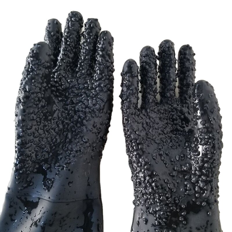 Industrial Latex Gloves Manufacturer - Heavy Duty Black Palm Anti-slip Granules Chemical Resistant Acid Alkali Resistant